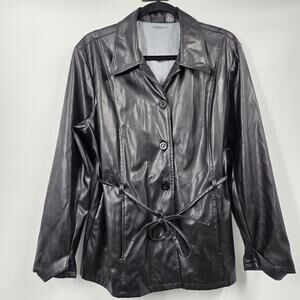 Vintage Xhilaration women SZ L Black Faux Leather Belt Button Y2K Jacket Goth